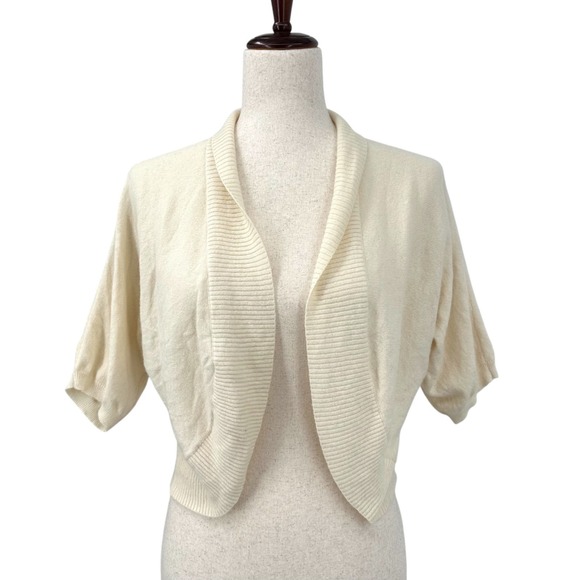 BANANA REPUBLIC Women's L Ivory Cashmere & Wool Blend Short Sleeve Shrug Sweater - Picture 2 of 12